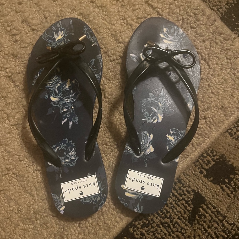 Kate Spade Black and Blue Sandals with Floral Design